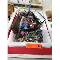 Large tray of used fashion jewelry & watches