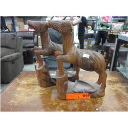 2 Wood deer statuettes