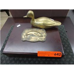 Wood keepsake box & brass duck
