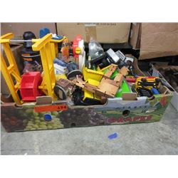 Box of used children's toys - some Tonka