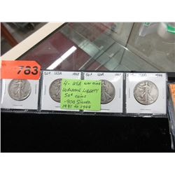 4 USA Wartime Walking Liberty .50 cent coins