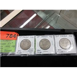 3 Canadian Silver .50 cent coins