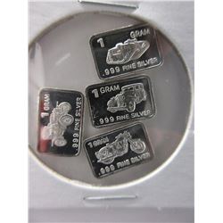 4 Silver "Vintage Vehicle" Motif 1 gram Bars