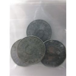 10 WWII Nazi German Eagle & Swastika zinc coins