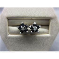 New - Blue Sapphire & Diamond Flower Earrings