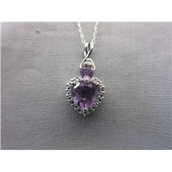 Double Heart Cut Amethyst & Diamond Necklace