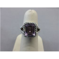 Emerald Cut Amethyst Dinner Ring - Sterling Silver