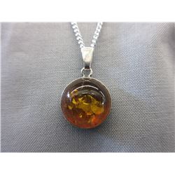 Orange Baltic Amber Pendant & Chain