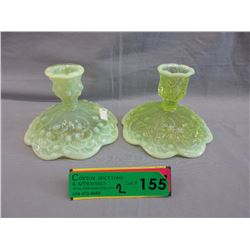 Pair of vintage "Vaseline Glass" candle sticks