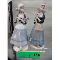 2 Glazed porcelain "Dutch Girl" figurines
