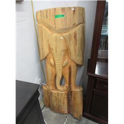 Large wood elephant carving