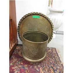 Large brass planter & decorative plate