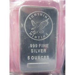 5 Troy Oz. Sunshine Minting .999 Silver Bar