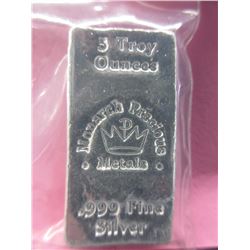 5 Troy Oz. Monarch Mint .999 Silver Loaf Bar