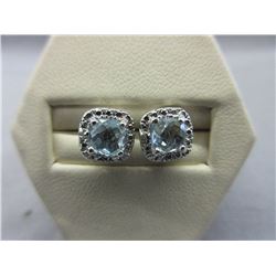 New Faceted Blue Topaz & Diamond Earrings