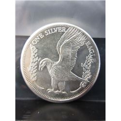 Eagle & Flag Motif Silver Art Round