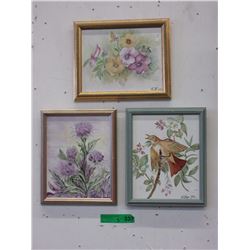 3 Hand painted ceramic tiles