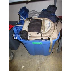 Tote of used tarps & backpacks