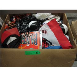 Box of sports memorabilia