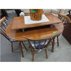 Maple table with 4 chairs & leaf - used