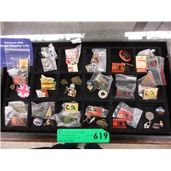 Tray of collector pins - some vintage