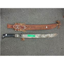 South American machete with leather sheath