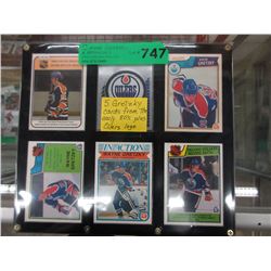 5 Gretzky cards from the 1980's + Oilers logo card