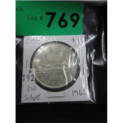 1962 Canadian Silver Dollar Coin