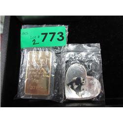 1 Gold Plated & 1 Silver Plated Art Bar