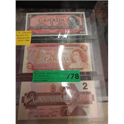 Last 3 issues of the Canadian $2 banknotes