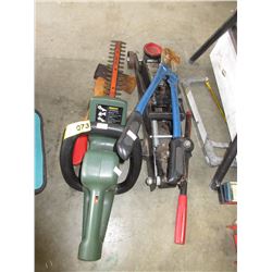 Hydraulic jack, hedge trimmer & more