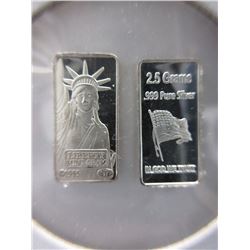 2 Silver 1985 Statue of Liberty & Flag Bars