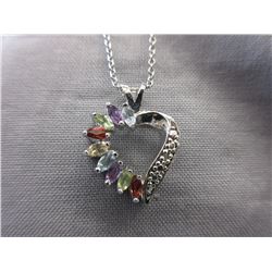 Multi-gemstone Heart Necklace set with Diamond