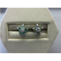 New - Emerald & Diamond Flower Design Earrings