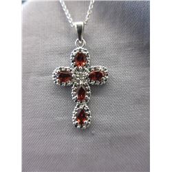 Garnet Cross set with Diamond - Sterling Silver