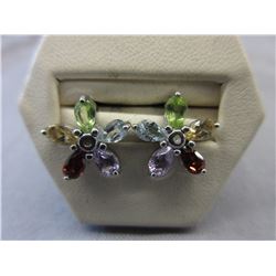 New - Multi-gemstone Flower Earrings