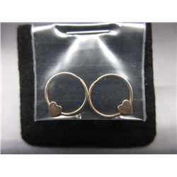 14 KT Gold Heart Hoop Sleeper Earrings