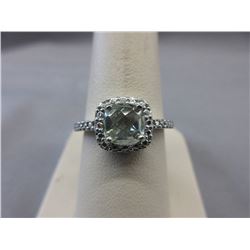 Checkerboard Cut Green Amethyst & Diamond Ring