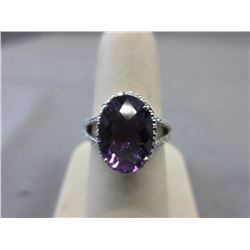 Oval Amethyst & Diamond Ring - Sterling Silver