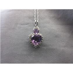 Double Heart Cut - Amethyst & Diamond Pendant