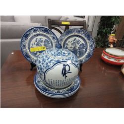 6 Stoneware plates & lidded jar