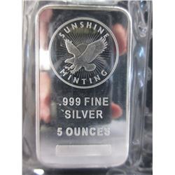 5 Troy Oz.- .999 Silver 2015 Sunshine Minting Bar
