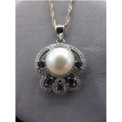 Amethyst & Freshwater Pearl Pendant/Necklace set