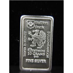 10 Gram - .999 Silver Swiss Bullion Bank Mint  Bar