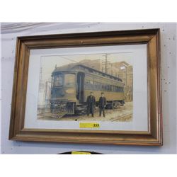 Framed photograph of a vintage railcar