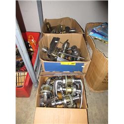 3 Boxes of door handles & lock sets - used