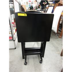 Wood TV trays on rolling stand - used