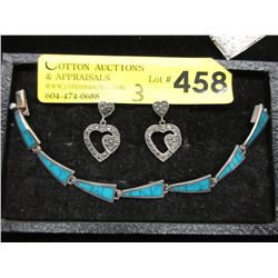 Silver Marcasite earrings & Turquoise bracelet