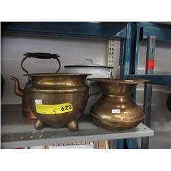 Used brass spittoon, copper teakettle & more