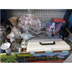 Box of decorative household items & silver plate